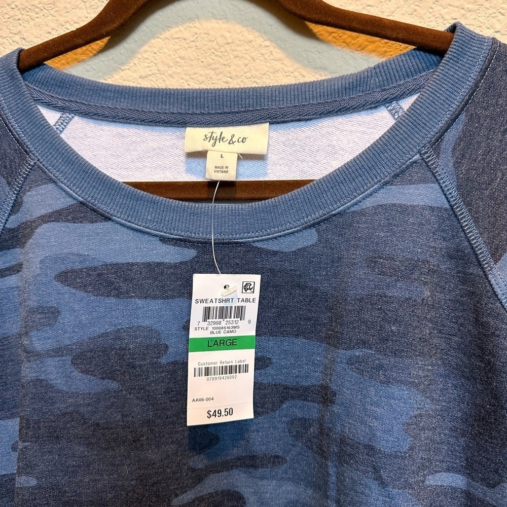 Style & Co. Blue Camo Sweater - Picture 2 of 6